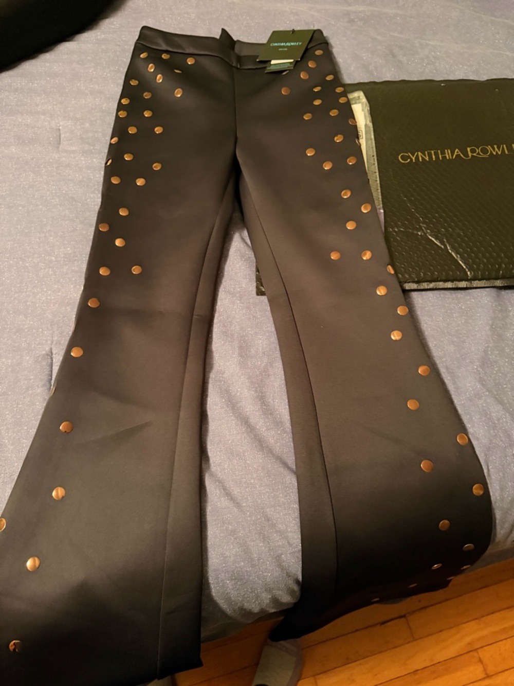 Cynthia Rowley Black Bonded Studded Pants